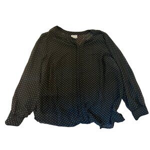 Liz Claiborne Signature Womens 2X Black Polka Dot Blouse Career Sheer